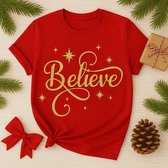 BELIEVE Christmas Holiday Tee - Picture 1 of 2